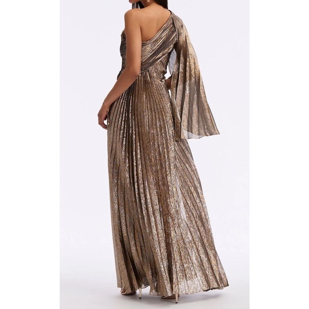 Oscar De La Renta One Shoulder Gown Draped Silk Lame Pleated Maxi Dress Formal - Picture 6 of 15